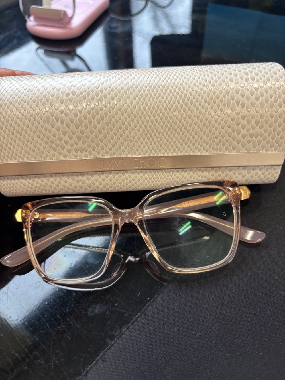 Jimmy Choo Translucent Light Pink Cat-Eye Glasses